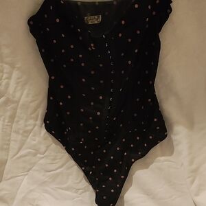 Free People Mesh Corset Style Polka Dotted Bodysuit